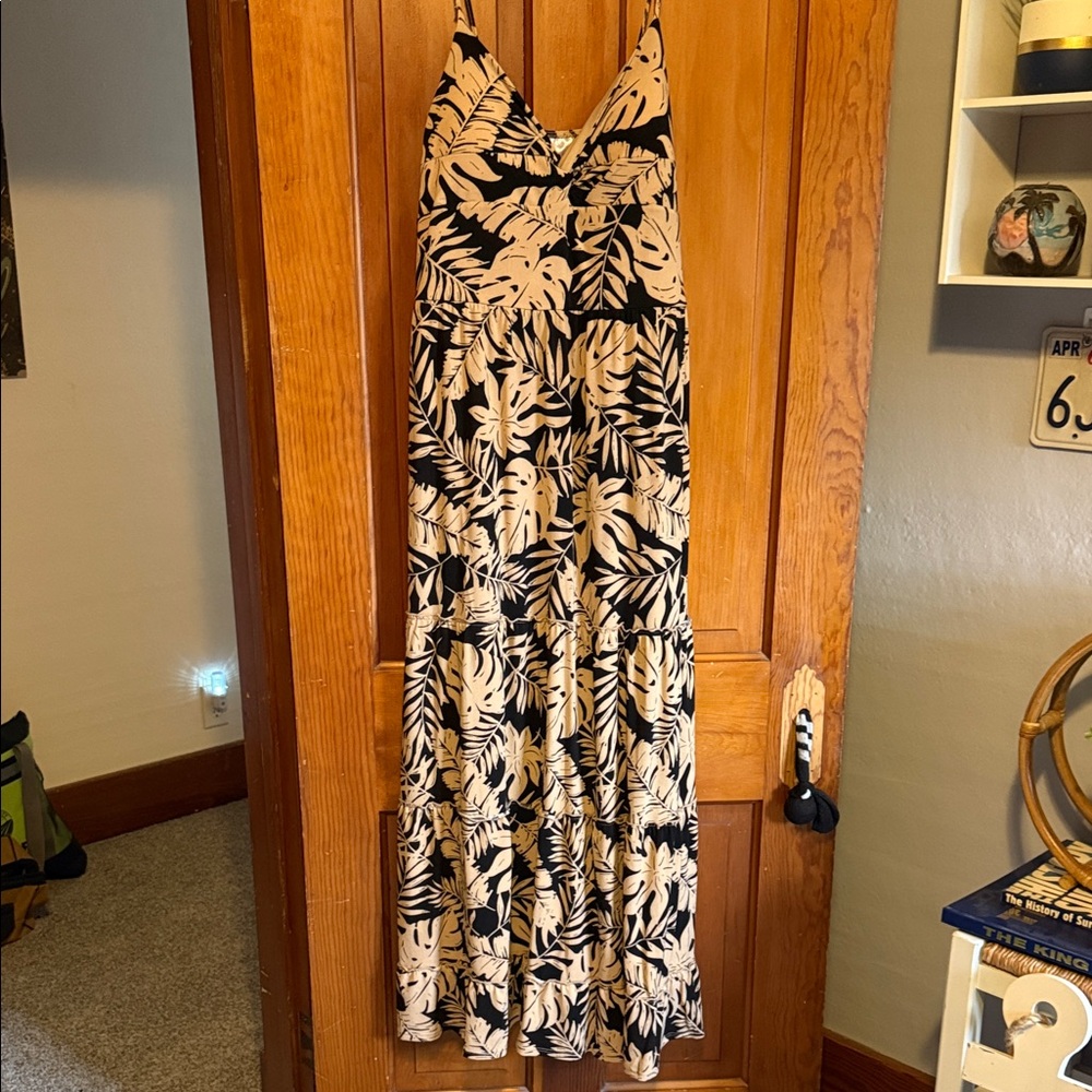 No Boundaries Black and Cream Tropical Maxi Dress
